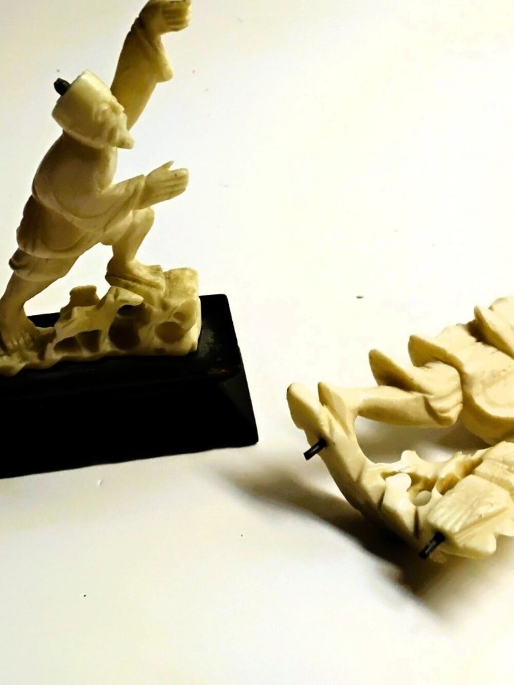 Vintage Asian 2 carved ivory figural sculptures , 6 & 7 cm